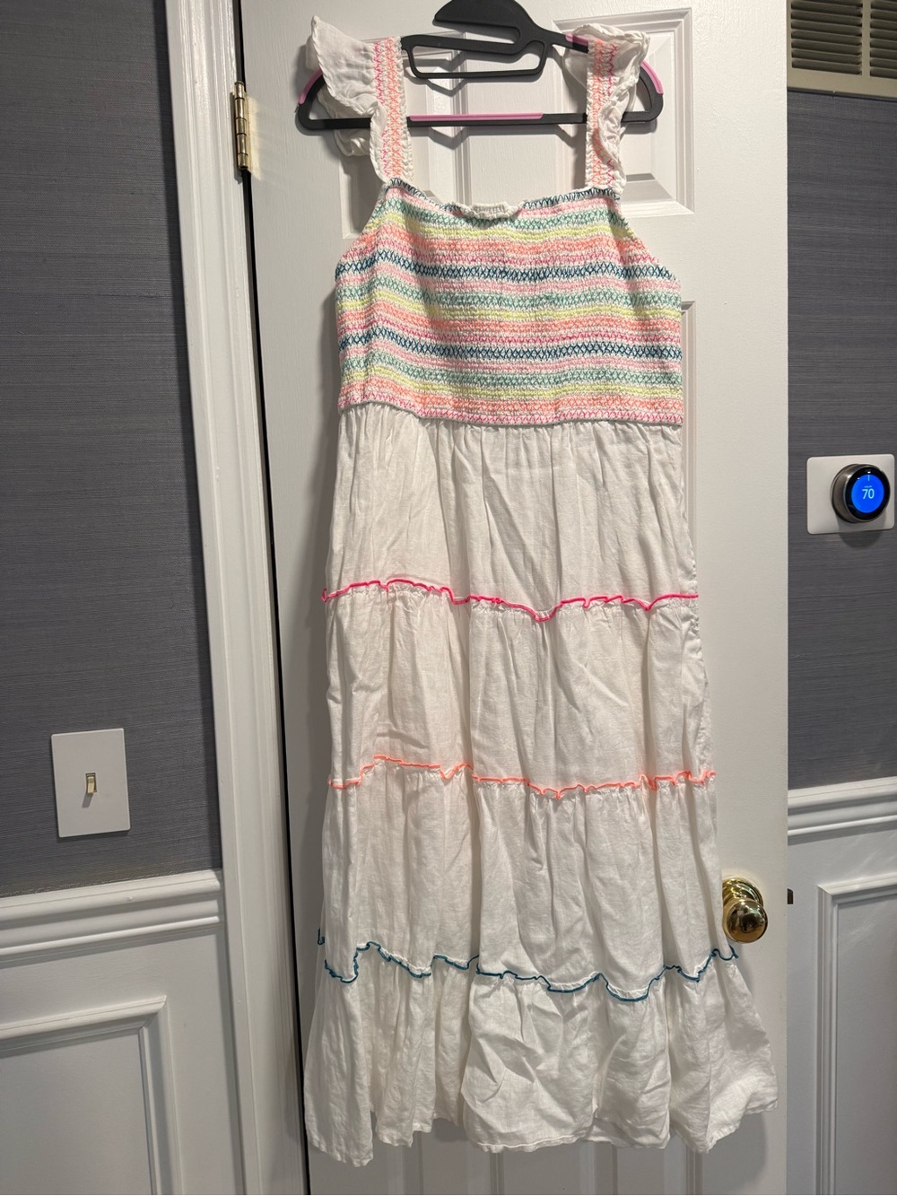 Vineyard Vines White Maxi Dress with Multicolor Crochet Bodice